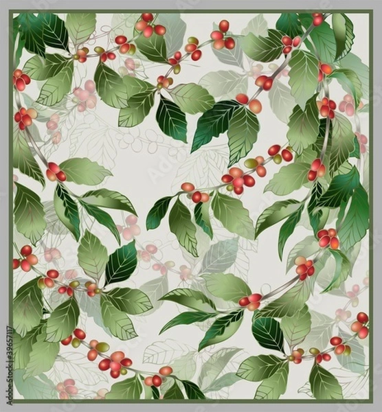 Fototapeta Greeting card with coffe tree.