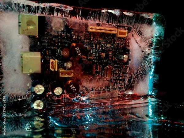 Fototapeta creative photo of an electrical circuit shining in the darkness like the lights of a night city