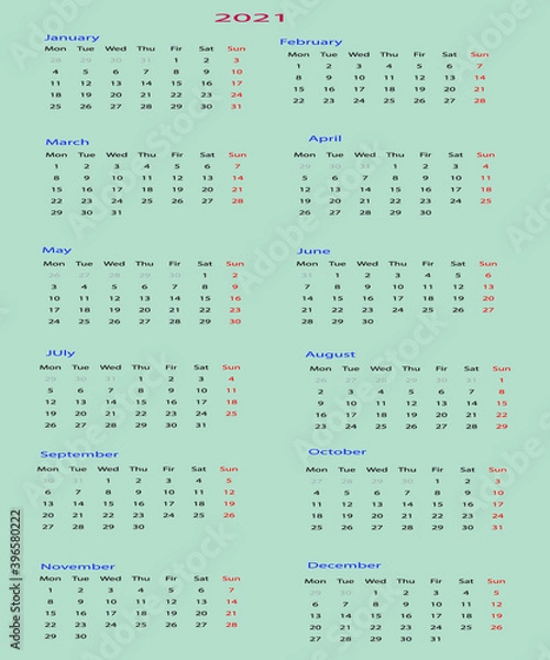 Fototapeta calendar for 2021 vector