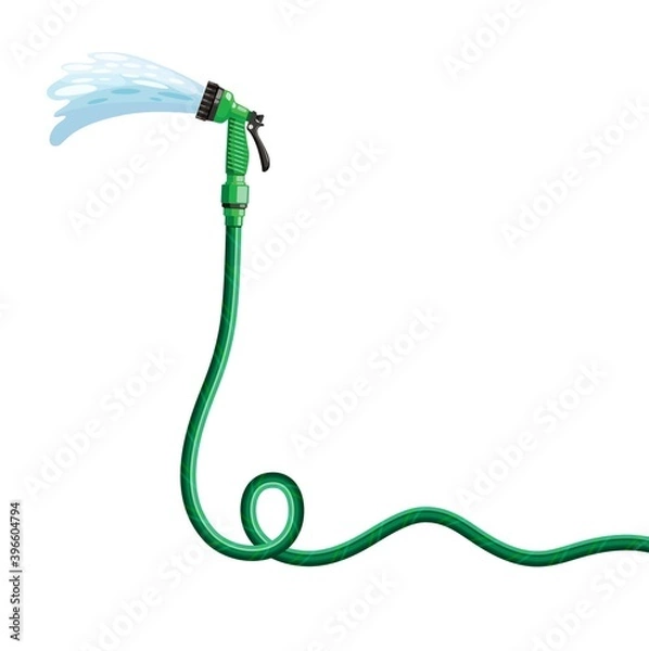 Obraz garden hose with watering can flat illustration. hand tool