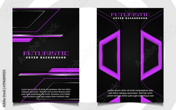 Fototapeta Abstract futuristic cover a4 background template purple technology concept on black shapes. Modern layout vector design can use banner gaming, presentation business, sport poster, automotive event
