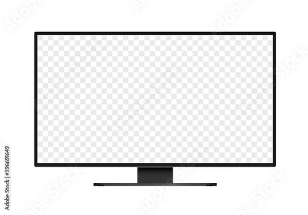 Fototapeta Flat design illustration of monitor for computer or television. Black frame with blank white screen for adding text or image. Isolated on white background, vector