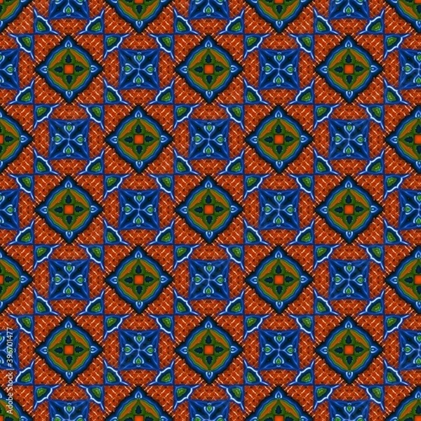 Fototapeta colorful symmetrical repeating patterns for textiles, ceramic tiles, wallpapers and designs.
