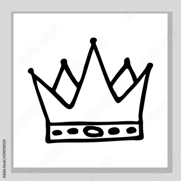 Fototapeta The crown of the king and queen. Or a princess and a prince. Nice, funny drawing. Hand drawing doodle. Black and white sketch. Vector.