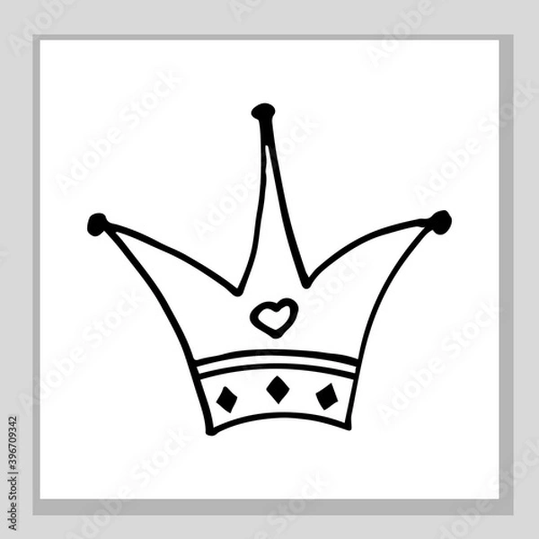 Fototapeta The crown of the king and queen. Or a princess and a prince. Nice, funny drawing. Hand drawing doodle. Black and white sketch. Vector.