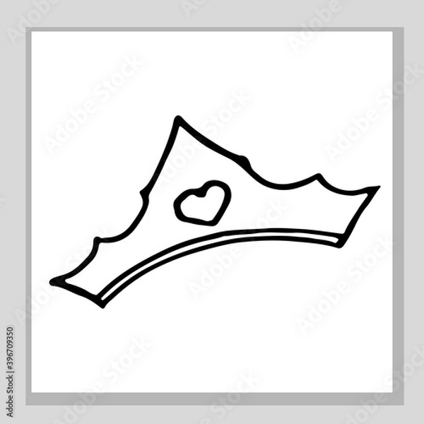 Fototapeta The crown of the king and queen. Or a princess and a prince. Nice, funny drawing. Hand drawing doodle. Black and white sketch. Vector.