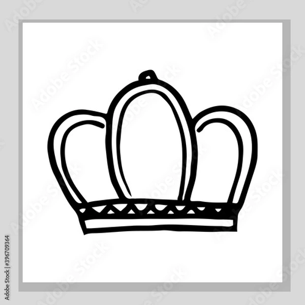 Fototapeta The crown of the king and queen. Or a princess and a prince. Nice, funny drawing. Hand drawing doodle. Black and white sketch. Vector.