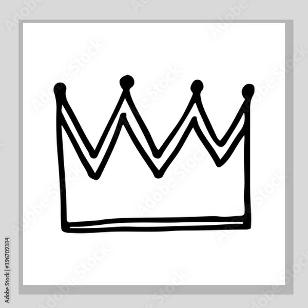 Fototapeta The crown of the king and queen. Or a princess and a prince. Nice, funny drawing. Hand drawing doodle. Black and white sketch. Vector.