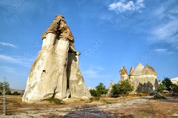Obraz Unusually shaped cliffs of volcanic origin in the Pashabag Valley in the Cappadocia region in Turkey.