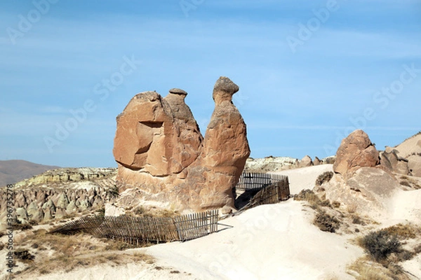 Obraz Unusually shaped cliffs of volcanic origin in the Dervent Valley in the Cappadocia region in Turkey.