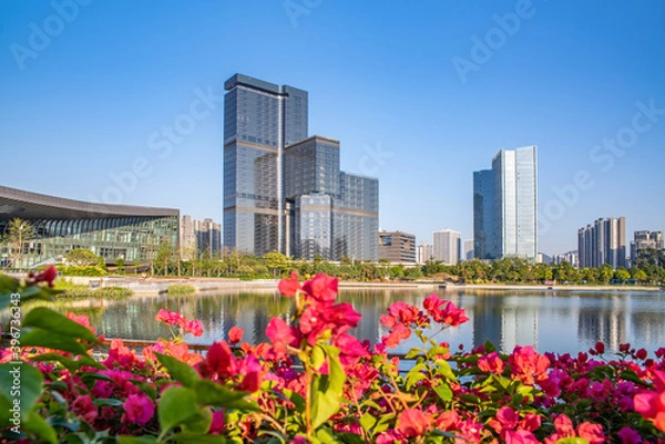 Fototapeta Scenery of Phoenix Lake Park, Nansha, Guangzhou, China