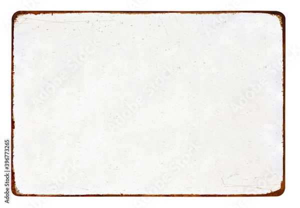 Fototapeta Antique vintage rusty enameled grunge metal sign or panel mockup or mock up template isolated on white background. Including clipping path