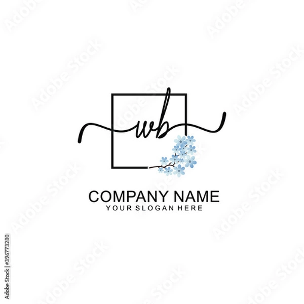Fototapeta Initial WB Handwriting, Wedding Monogram Logo Design, Modern Minimalistic and Floral templates for Invitation cards