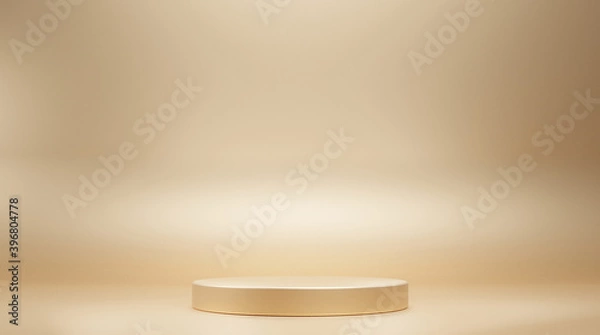 Obraz Gold color 3D background with geometric shapes, pedestal on two floors, the back is a square wall shape, gradient from small to large, the platform for product presentation minimal, copy space