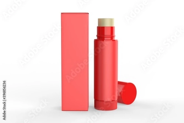 Obraz Multifunctional Empty Lip Balm Container Tubes with Twist Bottom and Top Cap and paper box. 3d render illustration.
