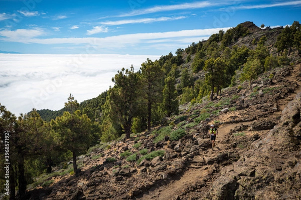 Obraz man running on the mountain trail on canary island la palma