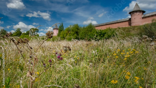 Fototapeta monastery wall in the field