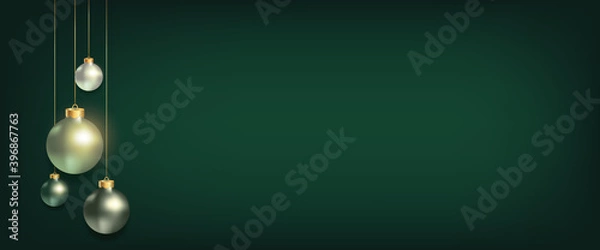 Obraz Merry Christmas and Happy Holiday template with green ornaments. Elegant christmas background