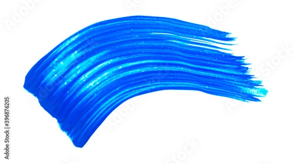 Fototapeta Blue brush stroke isolated on white background. Blue abstract stroke. Colorful watercolor brush stroke.