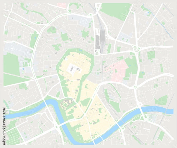 Fototapeta Krakow mapa Cracow Poland vector map Old town plan