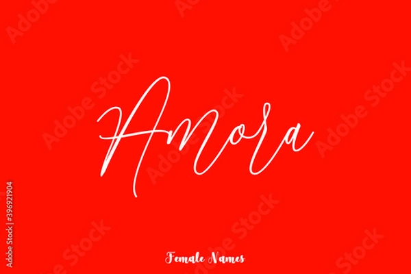 Fototapeta Handwritten Cursive Text Female Name "Amora" On Red Background