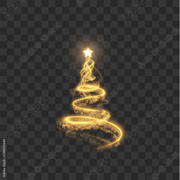 Fototapeta Shiny christmas spiral tree with shining star on top vector background