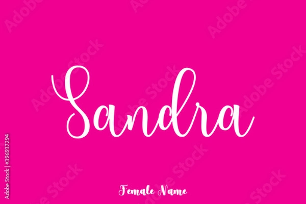 Fototapeta Sandra -Female Name Brush Calligraphy White Color Text On Pink Background