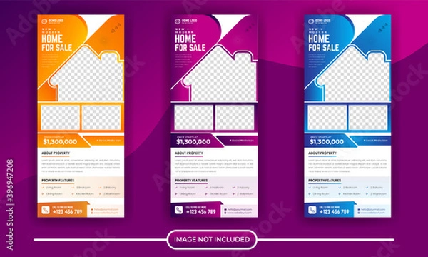 Obraz Rollup banner design with simple shapes for minimalistic company promotion. Real estate roll up a banner template or DL flyer