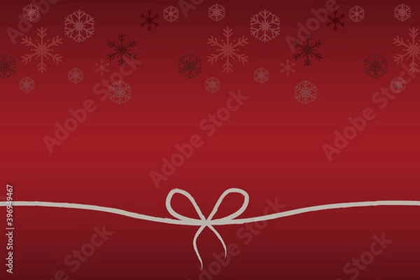 Obraz Vector of ribbon on red gradient background and snowflakes, the theme of Christmas