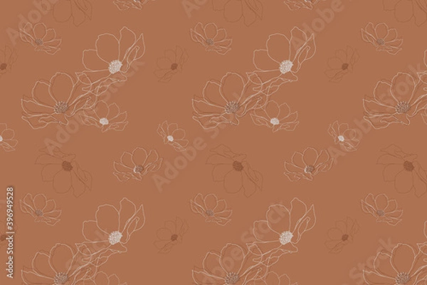 Fototapeta Seamless flowers pattern on orange background