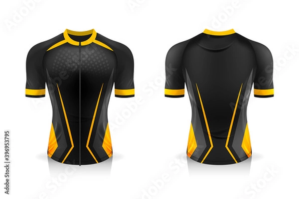Fototapeta Specification Cycling Jersey template. mock up Sport T Shirt round neck uniform for bicycle apparel . Vector Illustration design , Separate work layers .
