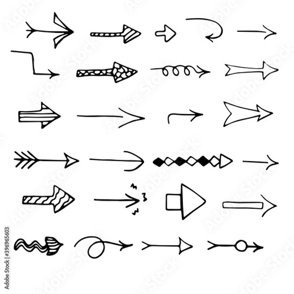 Fototapeta Set of arrows, vector illustration, hand drawing