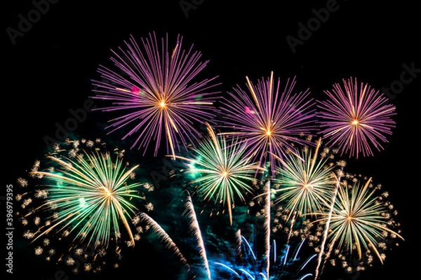 Fototapeta Abstract colorful firework display for celebration anniversary