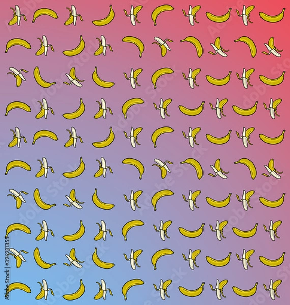 Obraz bananas pattern. gradient background. Hand drawing cartoon style.
