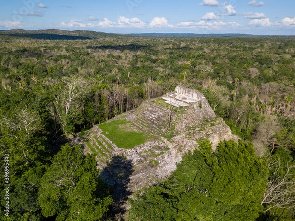 Fototapeta Ariel view of Ichkabal pyramid. Mayan archeological site. Hidden pyramid. Uncovered pyramid.