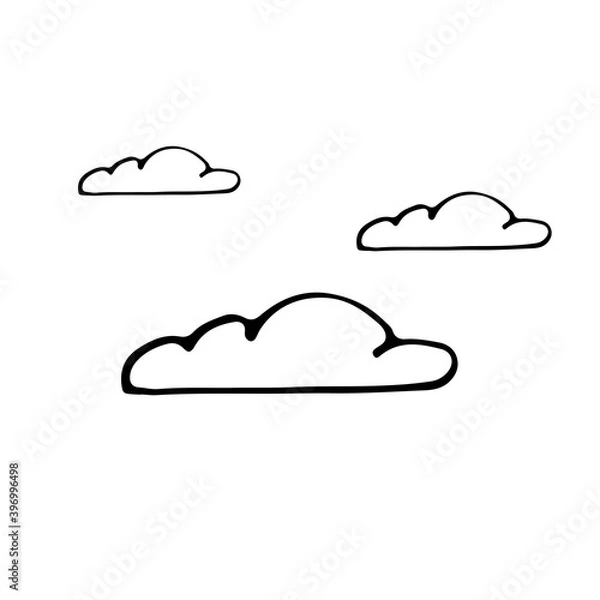 Fototapeta Cloud curly hand drawn doodle illustration in cartoon vector style. Black and white sketch. Vector.