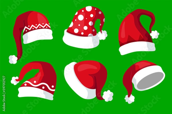 Fototapeta Flat design santa claus hat collection vector