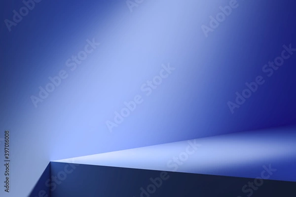 Fototapeta Minimal abstract background for product presentation. Soft shadow on a blue podium. High quality 3d illustration