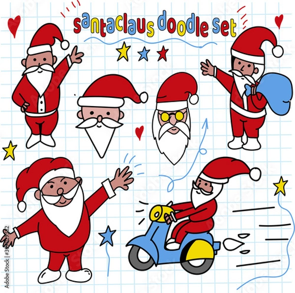 Fototapeta santa claus doodle set vector