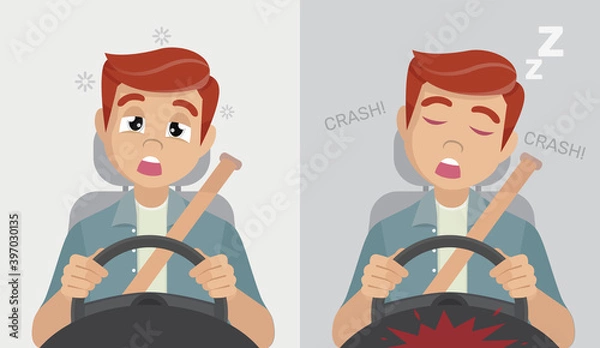 Obraz Sleepy male driver dozing off while driving.,vector eps10