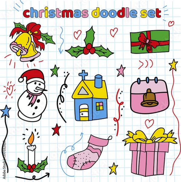 Obraz doodle set christmas vector clip art