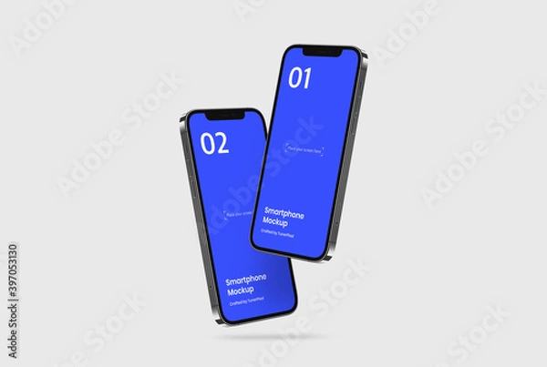 Obraz Smartphone Mockup | Fully Editable File, Replaceable Screen, Separated Shadow and Background | 6k Resolution | Help File