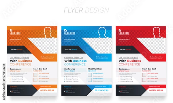 Fototapeta Conference Flyer Design. Business Conference Flyer, brochure, and Annual report Cover design, and  A4 size layout for corporate Identity Print template Design