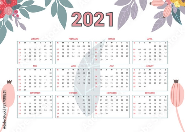 Obraz Hand drawn landscape one page new year calendar
