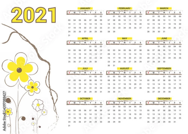 Obraz  Minimal illustrated desk 2021 calendar