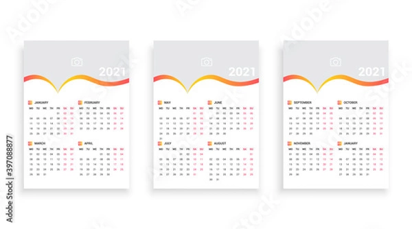 Obraz 3 page modern wall calendar for 2021