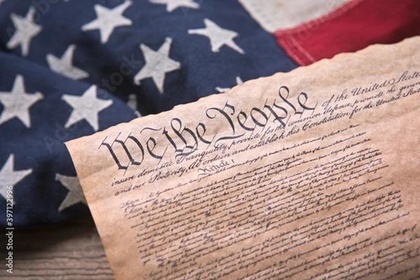 Obraz Copy of the US Constitution on a vintage American Flag