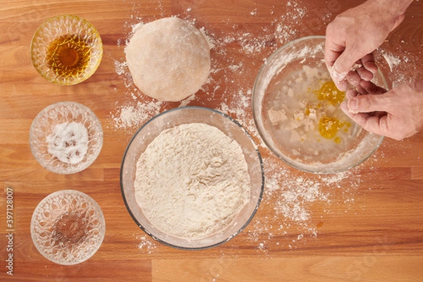 Obraz Making italian pizza step by step: adding yeast