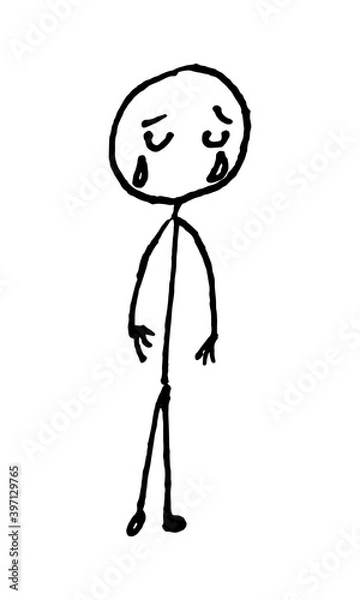 Obraz Hand-Drawn isolated stick figure standing up crying