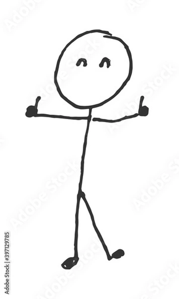 Fototapeta Hand-Drawn isolated stick figure with thumbs up